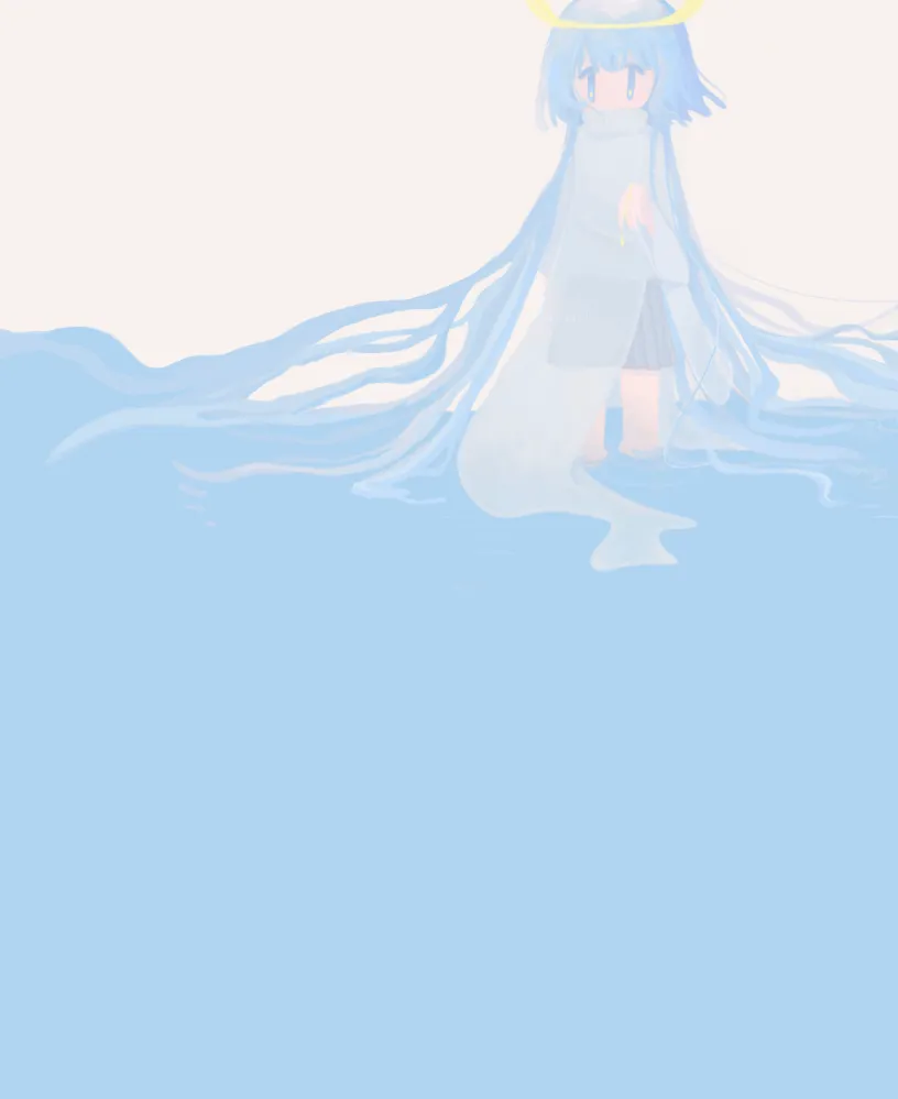 イラスト「ミズウミ」。故郷の星の湖にたたずむポイント。