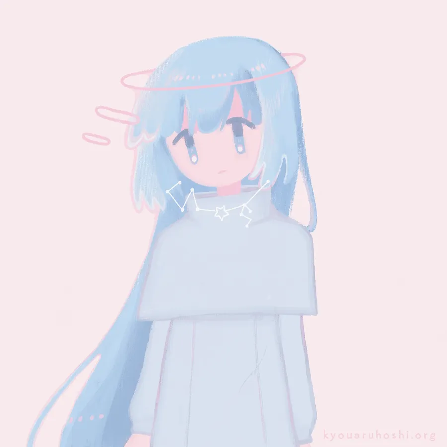イラスト「・」。不思議な星座がついた服を着たポイント。