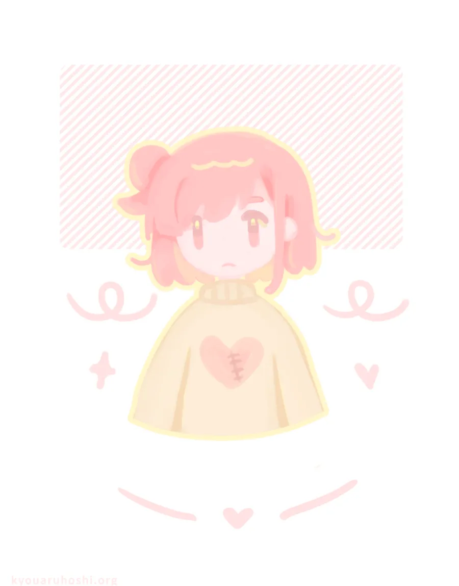イラスト「ハート置き換え」。ハートを抱えるハルカノヒ。
